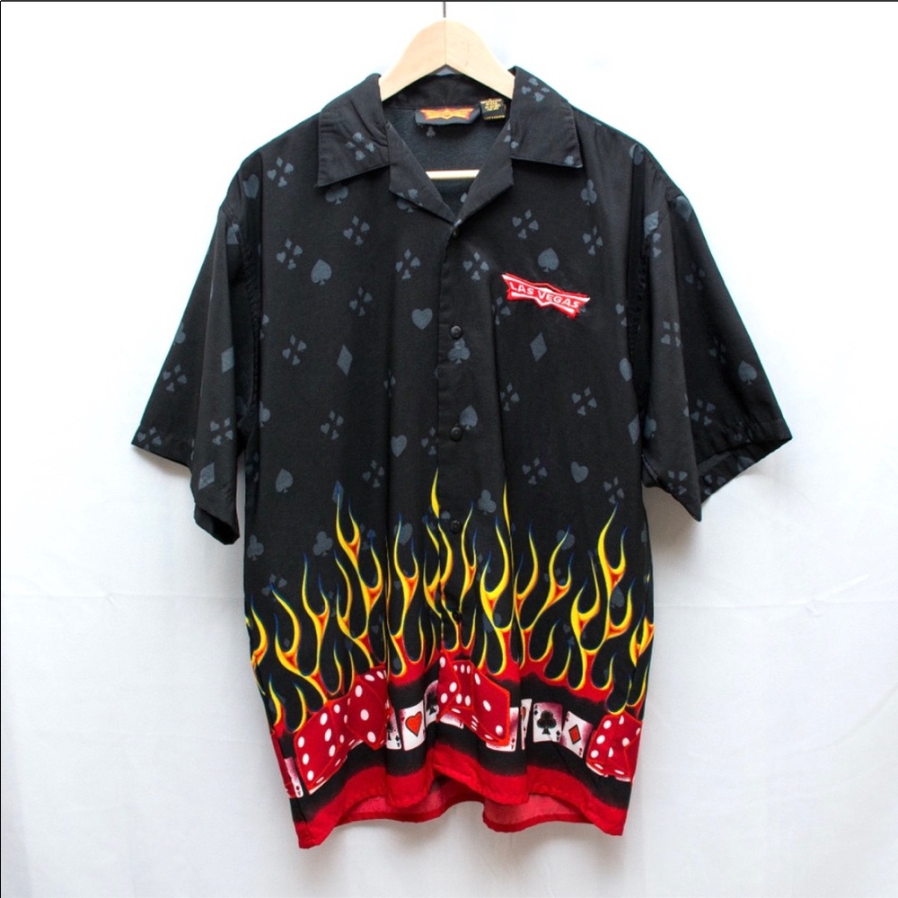 Las Vegas Flames Poker Y2K Era Button Down